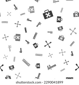 Set Toolbox, Calliper or caliper and scale, Wheel wrench and Construction bubble level on seamless pattern. Vector