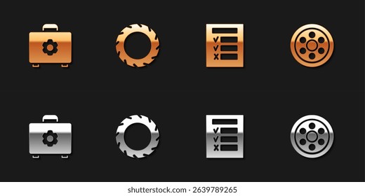 Set Toolbox, Car tire wheel, inspection and Alloy icon. Vector
