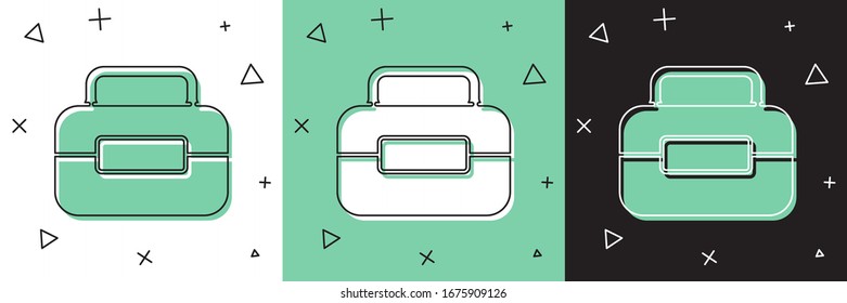 Set Toolbox icon isolated on white and green, black background. Tool box sign.  Vector Illustration