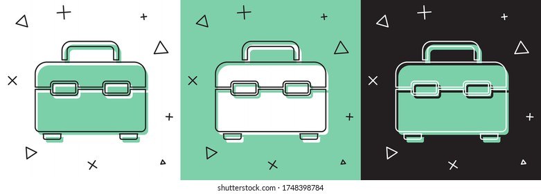 Set Toolbox-Symbol einzeln auf weißem und grünem, schwarzem Hintergrund. Werkzeugkasten-Zeichen.  Vektorgrafik