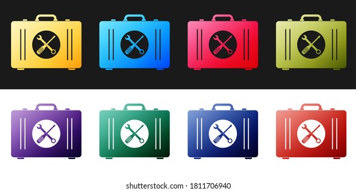 Set Toolbox icon isolated on black and white background. Tool box sign. Vector.