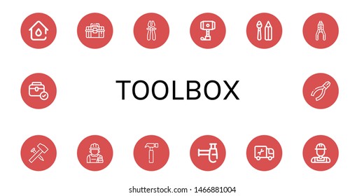 Set of toolbox icons such as Plumbing, Toolbox, Plier, Hammer, Paint tools, Repairman, Siphon, Plumber, Pliers , toolbox