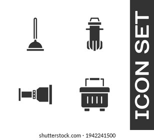 Set Toolbox, Rubber plunger, Pipe adapter and Water filter icon. Vector