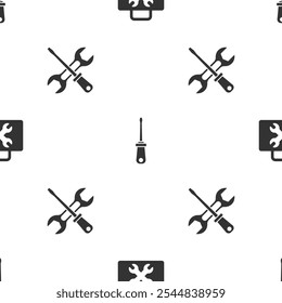 Set Toolbox, Screwdriver and and wrench on seamless pattern. Vector
