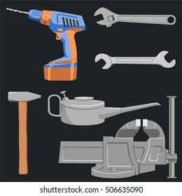 Set of tools / Adjustable wrench and a vise can be animated