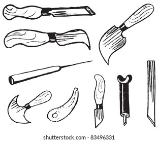 A set of tools for the art of wood carving. Vector illustration.