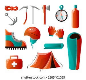 Set of tools for backpacking. Climber set is all he needs.