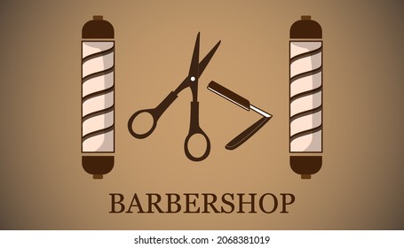 Set tools for BarberShop with scissors and razors. Vectors with flat colors for logotypes, posters, banners and more