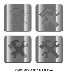 Set of Tools buttons vector in brushed metal style. Arranged layer, color and graphic style structure.