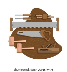 A set of tools for carpentry work. Elements for your design are ready. Vector illustration in cartoon style.