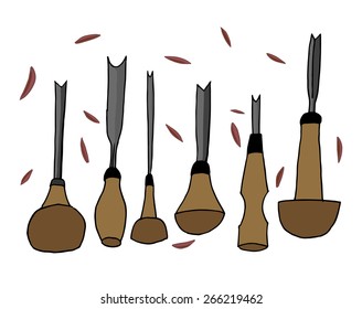 Set of tools and chisels for carving