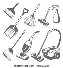 set of tools for cleaning on a white background