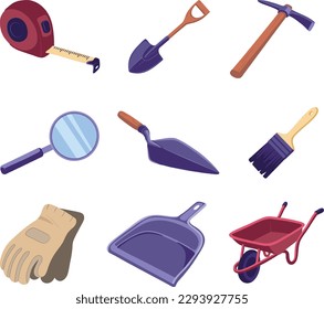 set of tools for construction. Garden tools icon set isolated on white background. Vector illustration.