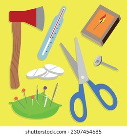 Set of tools for cutting wood. Vector illustration in flat style.