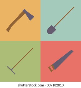Set of tools for farmers farming in the flat style