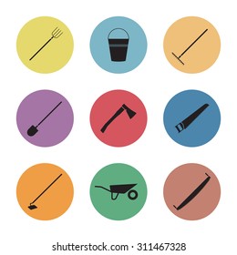 Set of tools for farmers farming in the flat style