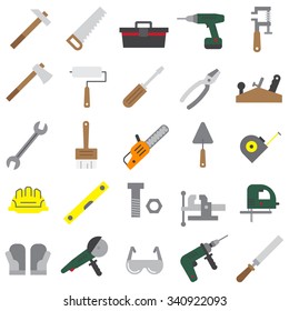 A set of tools in a flat style.