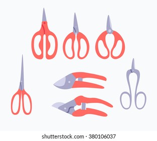 Set of tools for florists decorator. Scissors and pruners.