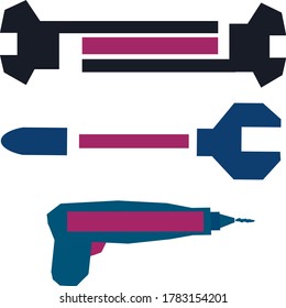 A set of tools in the form of simple icons. Among them are a wrench and a drill.