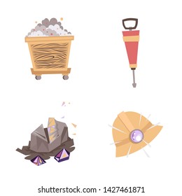A set of tools getter useful rocks. miner equipment. Precious metals. Isolated objects on white background