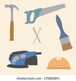 Set of Tools Icon Vectors for Hardware and Construction