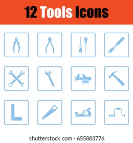Set of tools icons. Blue frame design. Vector illustration.