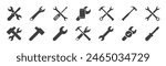 set of tools icons on white background