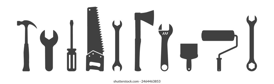 set of tools icons on white background