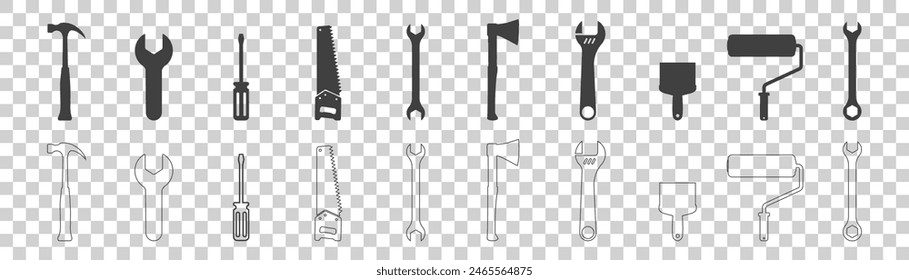 set of tools icons on white background