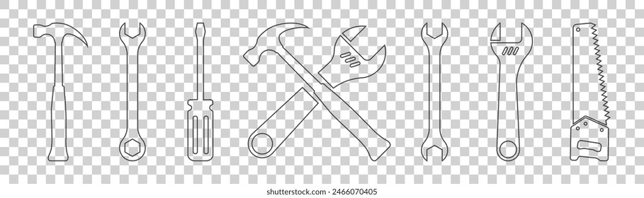 conjunto de iconos de herramientas sobre fondo blanco