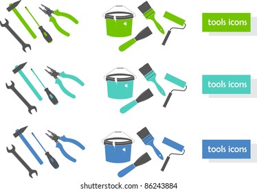 Set of tools icons (three colors)