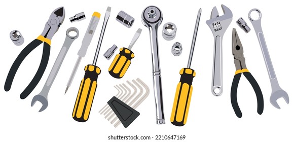 Set of tools, tools isolated on white background	