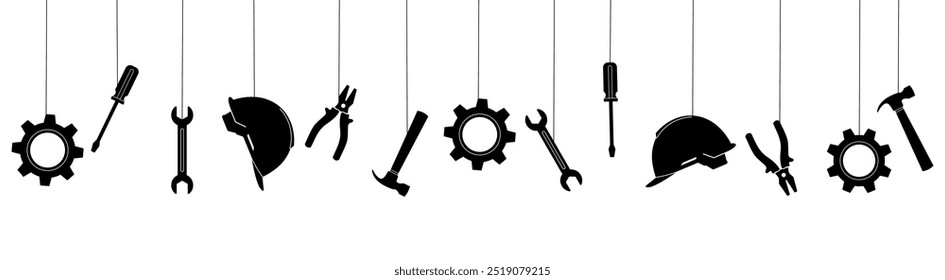 set of tools line art style vector. background  Labor element