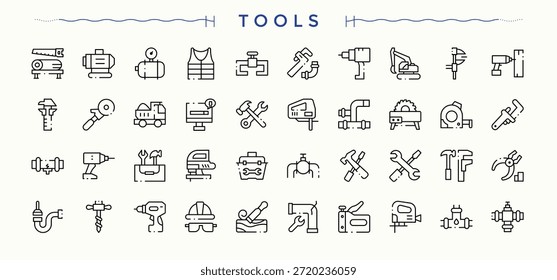 Set of Tools line icon. Contains related to handyman, repair, craft, carpenter and more. Sign and Symbol. Repair icon set. Editable stroke vector art.