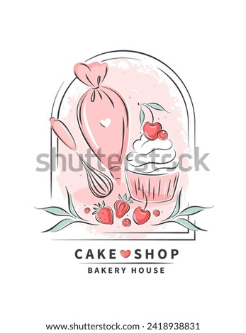 Set of tools for making cakes, cookies and pastries. Vector illustration for menu, recipe book, baking shop, cafe.