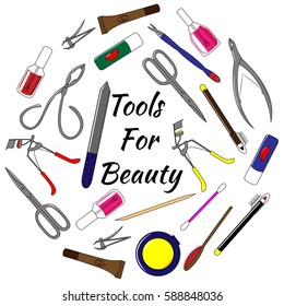 Set of tools for manicure. Colorful vector illustration tools for beauty