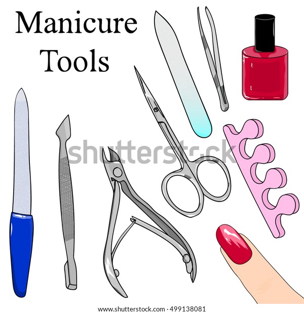 Set Tools Manicure Hand Drawing Manicure Stock Vector (Royalty Free ...