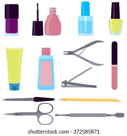 Set of tools for manicure isolated on white background. Vector illustration