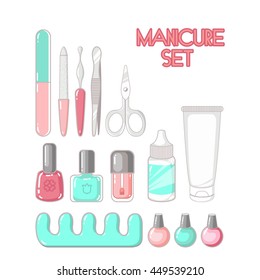 Set of tools for manicure isolated on white background. Vector illustration