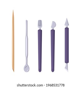 A set of tools for manicure and pedicure. Devices for cuticles and nails. Elements for beauty salon and finger care at home. Vector flat illustration