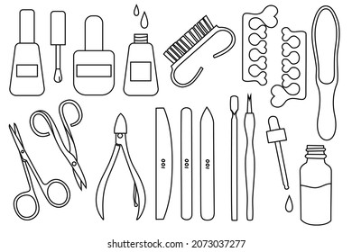 A set of tools for manicure and pedicure.  File, scissors, nail polish.  Vector illustration