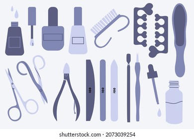 A set of tools for manicure and pedicure.  File, scissors, nail polish.  Vector illustration