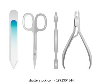 Set of tools for manicure. Scissors, nail file, scraper, nippers. Vector illustration