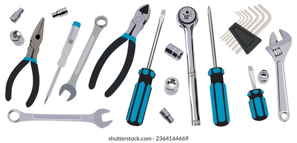 Set of tools, Many tools isolated on white background	