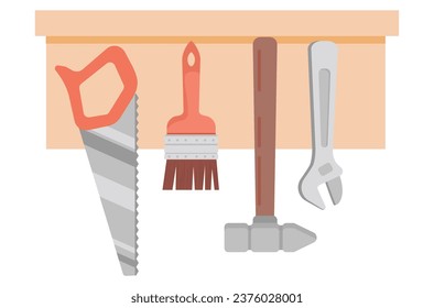 ein Set von Werkzeugen für einen an der Wand hängenden Mechaniker