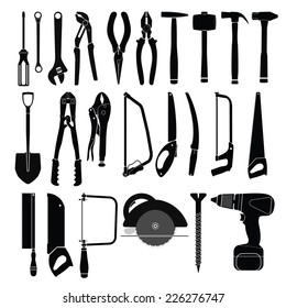 Set of tools on white background