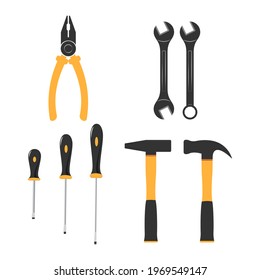 Set of tools on a white isolated background. Vector illustration. Icons, signs, design elements. For a wide range of design applications.