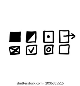 Set of tools for organizing entries in diaries and planning. Set of signs on a white background are isolated