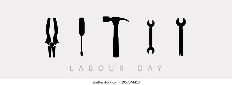 Set of tools, pliers, screwdriver, hammer, wrench. Labor Day. 