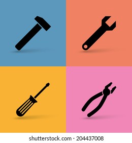 set of tools: pliers, screwdriver, hammer, spanner. vector eps10